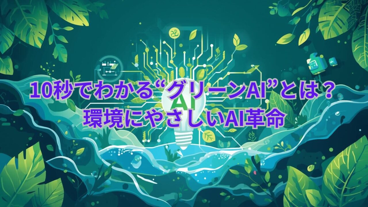 グリーンAIとは、AI技術を環境にやさしく使う取り組みを示す概念をわかりやすく説明した画像
