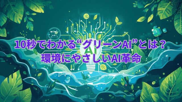 グリーンAIとは、AI技術を環境にやさしく使う取り組みを示す概念をわかりやすく説明した画像