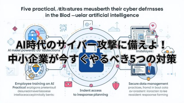 AI時代のサイバー防御に取り組む中小企業のための5つの実践的な対策をイメージしたイラスト