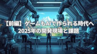 2025年のゲーム開発現場で進むAI活用と自動化の様子を象徴するイメージ。開発チームでAIが働く未来を描いた。