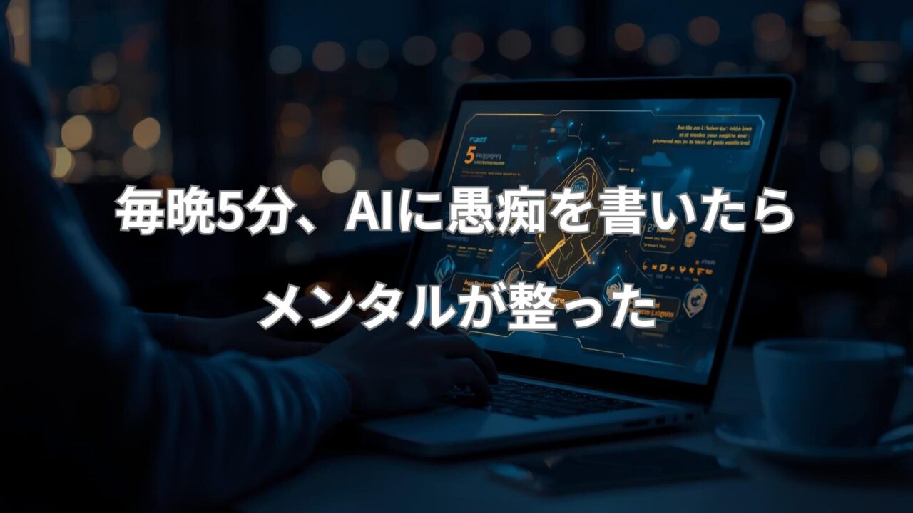 AI愚痴日記を毎晩5分続けた結果、心が整っていく過程を描いたイメージ。