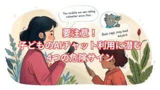 「子どものAI危険サインを親が見逃さず気づけるように注意を促すイメージ画像」