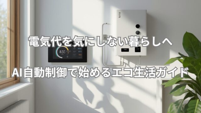 AI自動制御によって家庭の電気代を削減し、太陽光や蓄電池を組み合わせてエコAI生活を実現するイメージ。