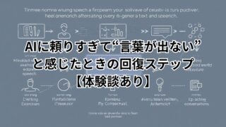 AIに頼りすぎて言葉が出ない時に、自分の言葉を取り戻すための回復ステップを解説する図です。