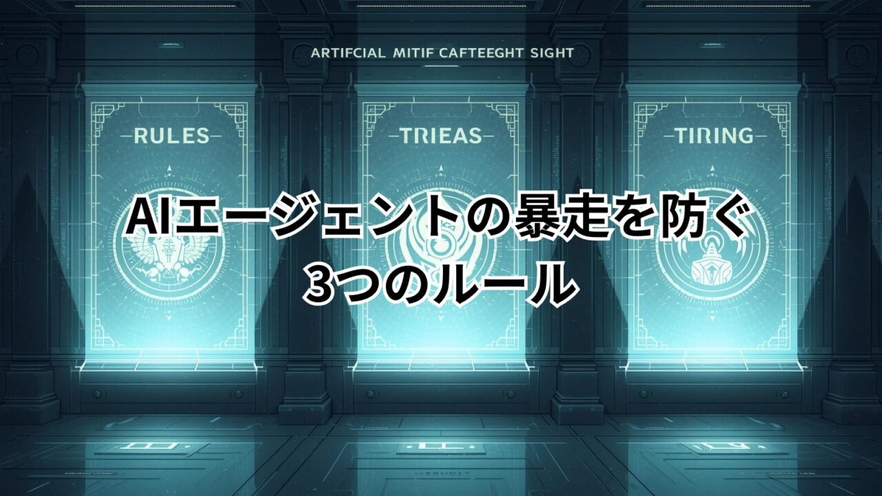 AIエージェント暴走防ぐために、人間が決めておく3つのルールを図解したイメージ