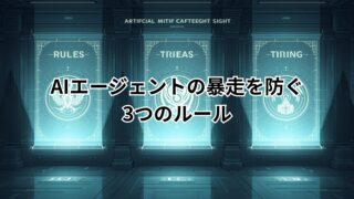 AIエージェント暴走防ぐために、人間が決めておく3つのルールを図解したイメージ