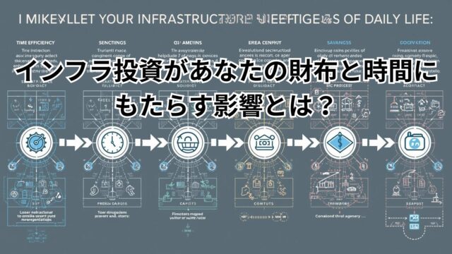 インフラ投資が生活に与える影響を説明する図。時間・お金・安心がどのように変化するかをわかりやすく示している。