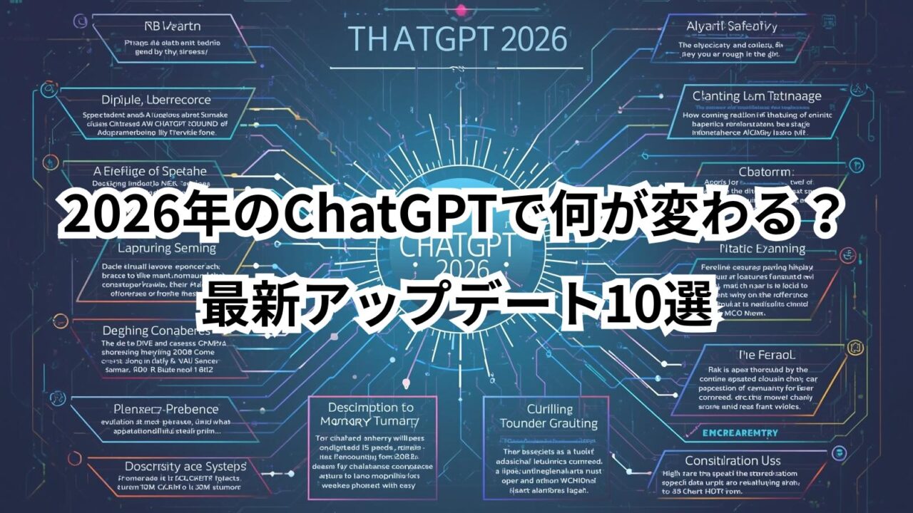 ChatGPT 2026 アップデートの予測10選をまとめた図解。AIの高速化や記憶進化など主要ポイントが分かる画像です。