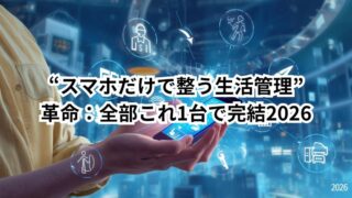 2026年にスマホだけで生活管理が整う様子を説明する画像