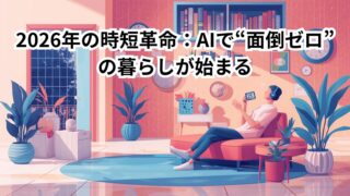 AI 時短習慣 2026で生活がどのように面倒ゼロへ変わるかをわかりやすく示すイメージ画像